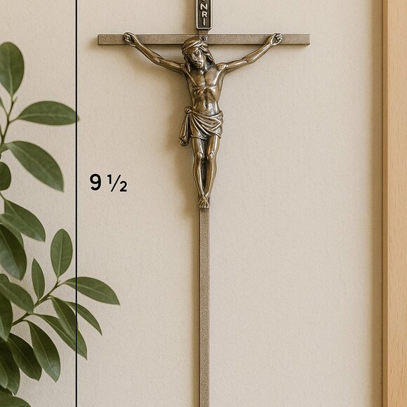 Vintage Metal Crucifix Garden Grave Marker Cross INRI Religious Memorial 9.5x4 - Picture 2 of 3